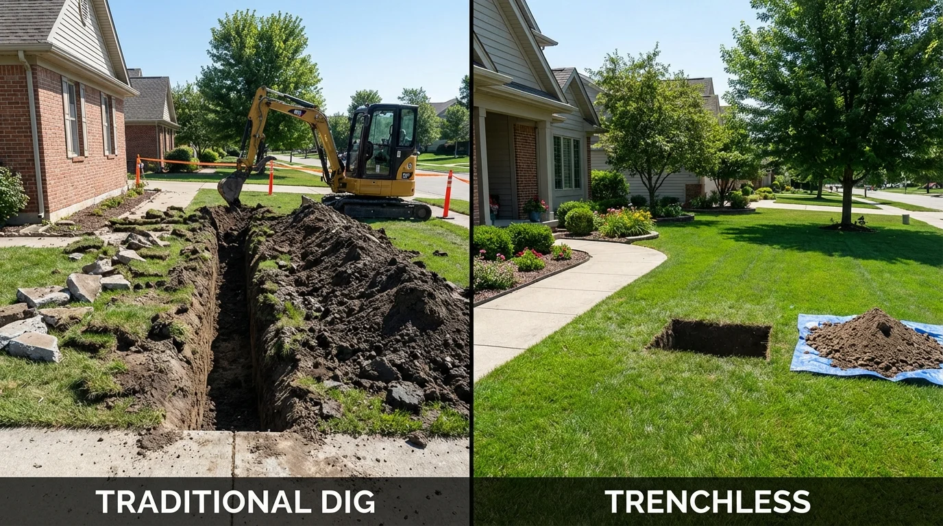 Trenchless sewer repair with minimal yard damage versus traditional excavation in Murfreesboro, TN